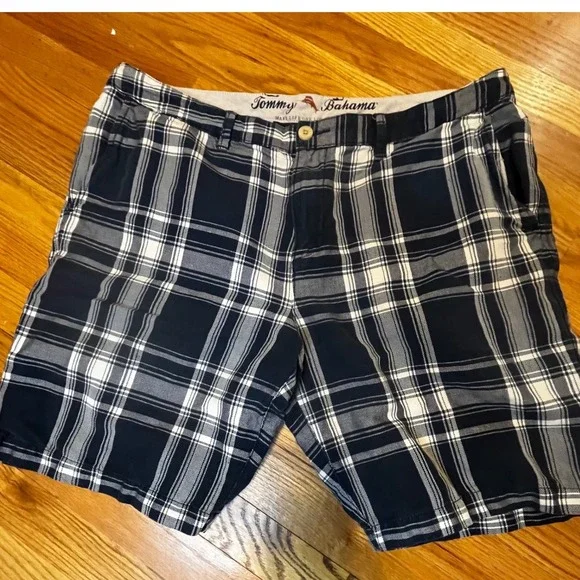 Tommy Bahama Mens Plaid Shorts Size 38 Linen Cotton Blend Blue White - Picture 2 of 9